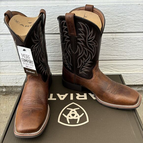 Ariat Sport Western Wide Square Toe Mens Sz 10 D Peanut Butter Chaga Brown Boots